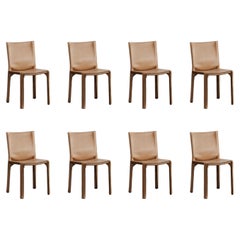 Mario Bellini "CAB 412" per Cassina, pelle naturale, 1978, Set di 8 sedie
