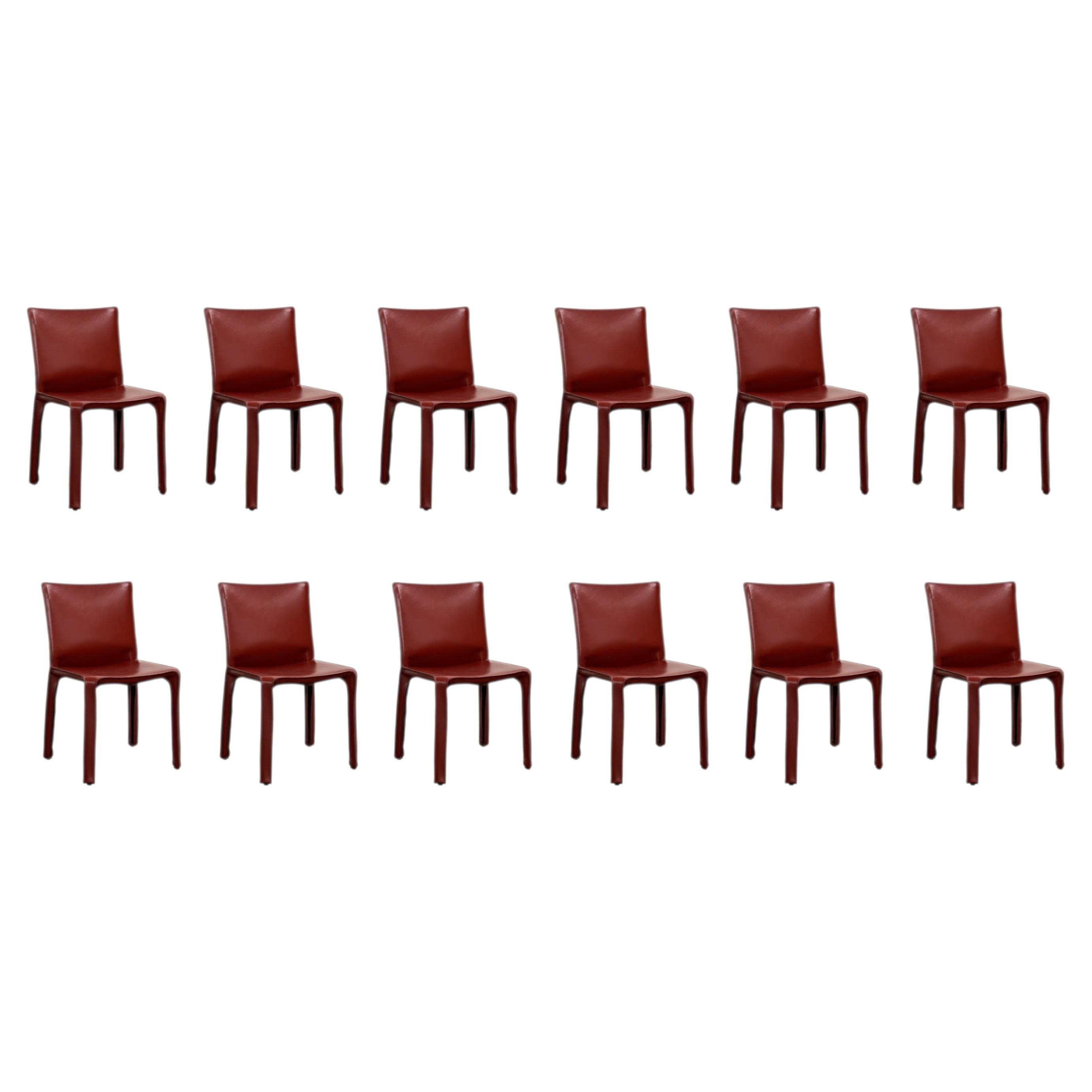 Mario Bellini "CAB 412” Chairs for Cassina, Russian Red Leather, Set of 12