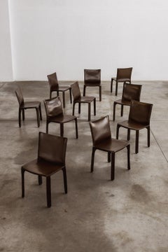 Mario Bellini "CAB 412” Chairs for Cassina, Tobacco Leather, 1978, Set of 10