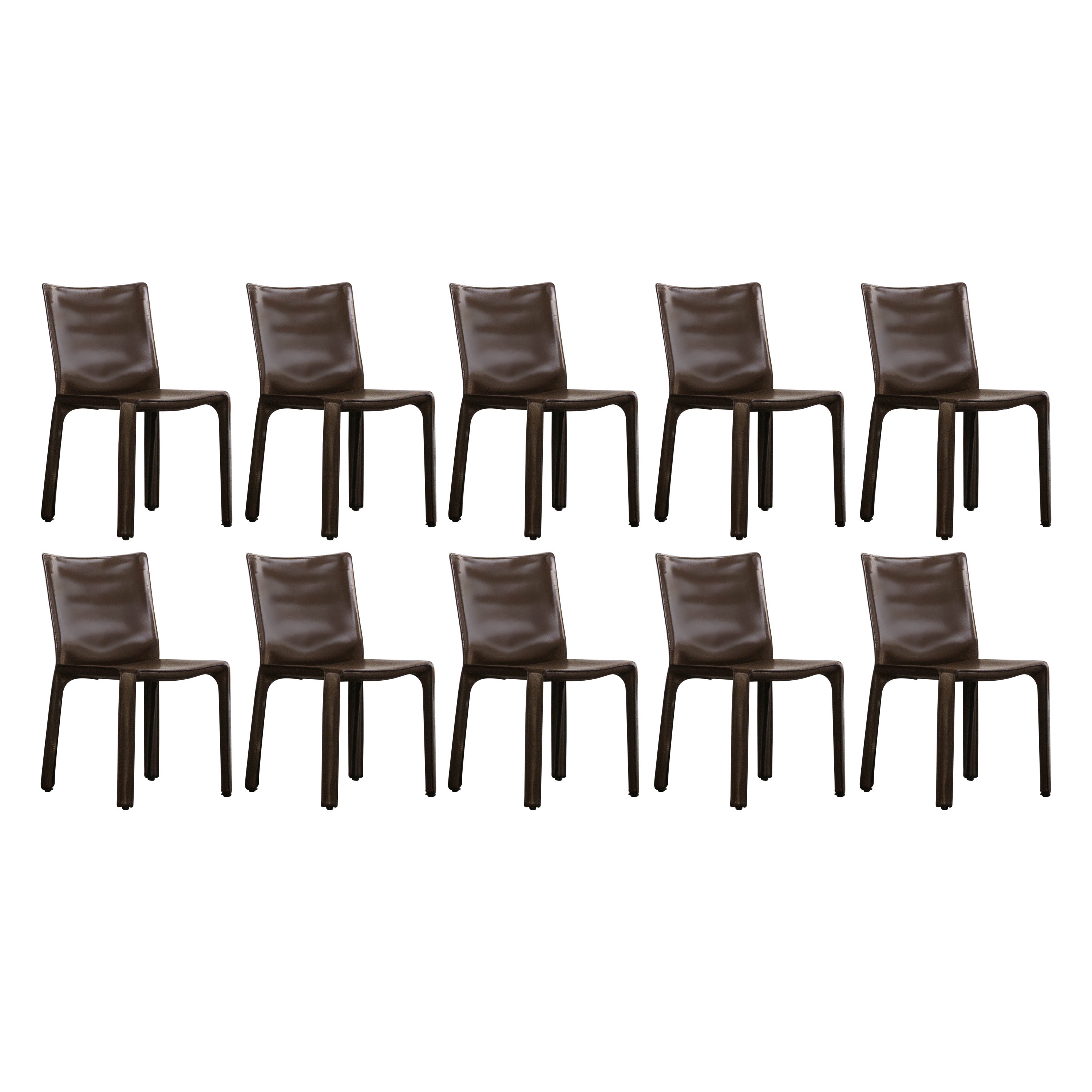 Mario Bellini „CAB 412 Stühle für Cassina, Tabakleder, 1978, Set von 10 Stühlen