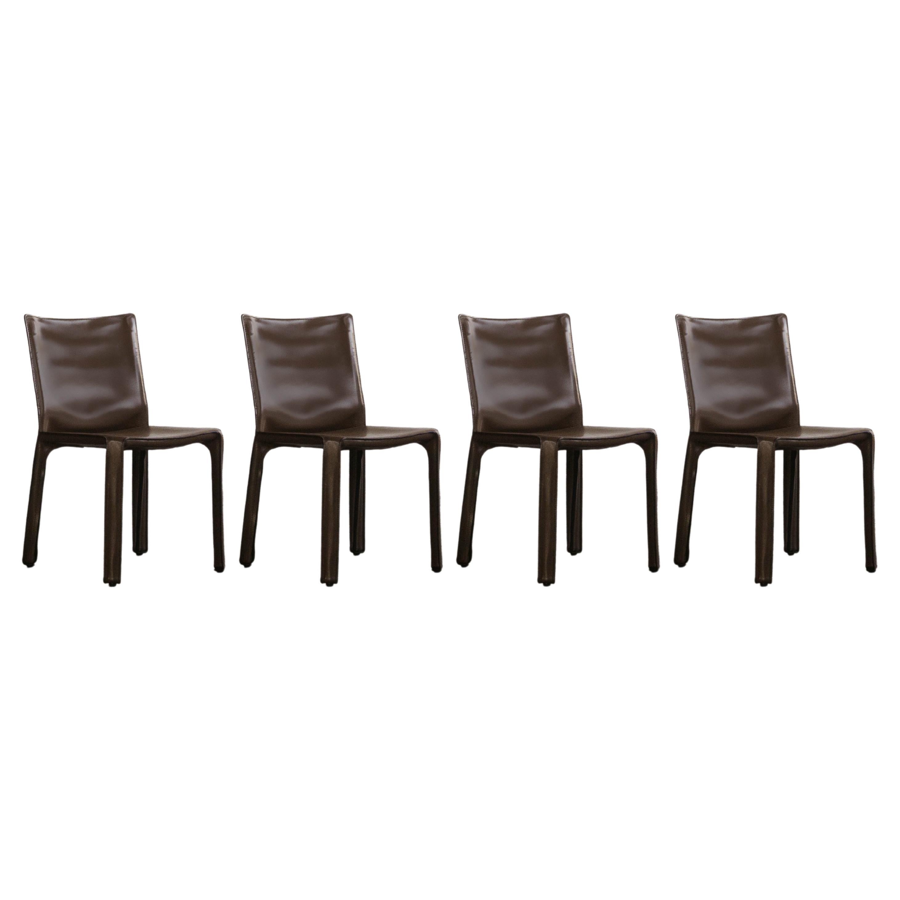 Mario Bellini pour Cassina, ensemble de 4 chaises CAB 412 en cuir de tabac, 1978