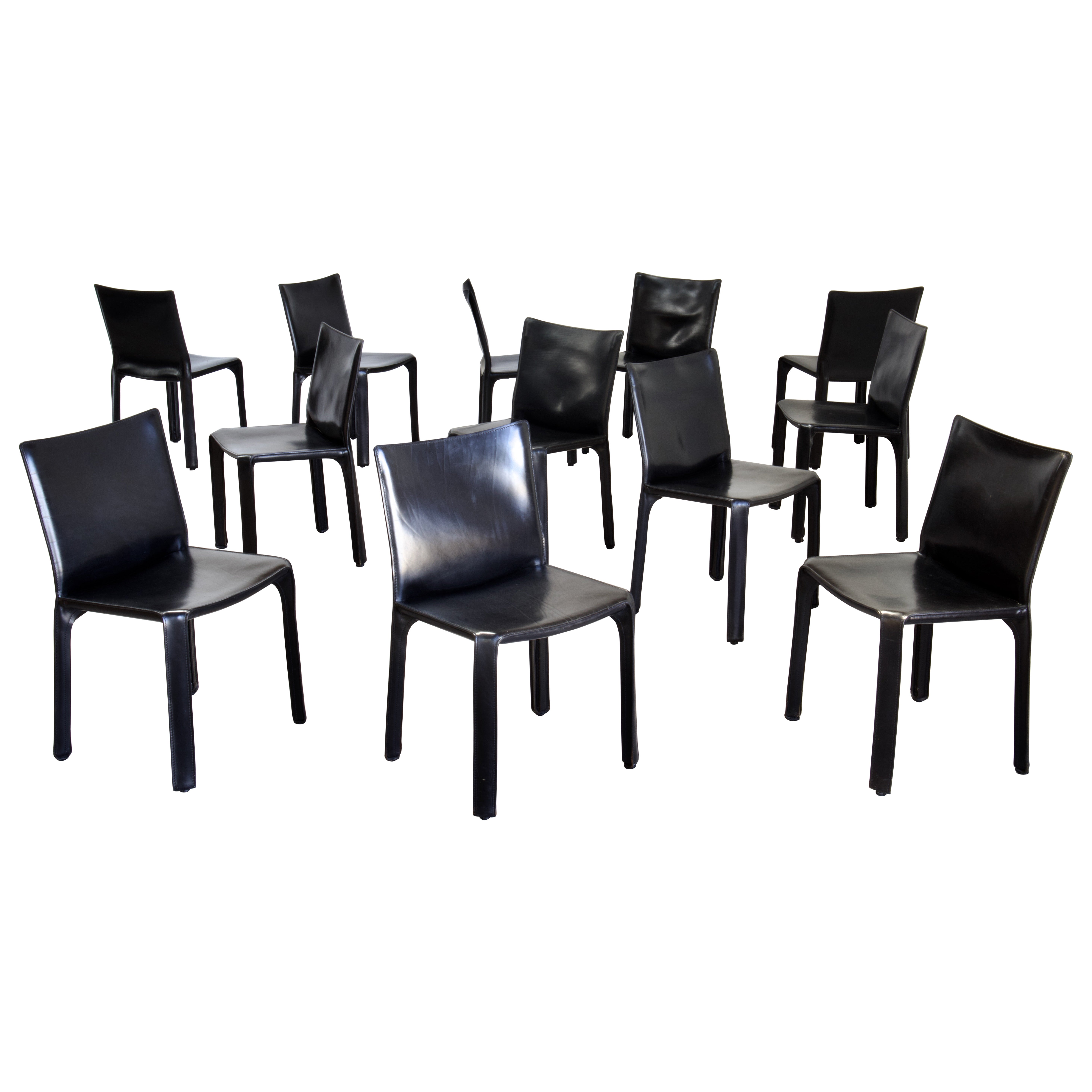 Mario Bellini CAB 412 Sillas de cuero negro para Cassina en venta