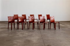 Mario Bellini "CAB 412” Chairs for Cassina, China Red Leather, 1978, Set of 10