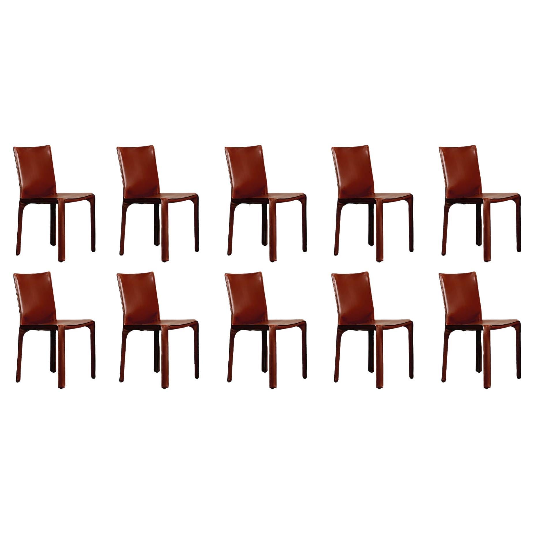 Mario Bellini "CAB 412” Chairs for Cassina, China Red Leather, 1978, Set of 10