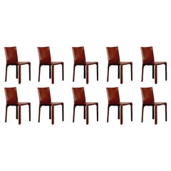 Sedie "CAB 412" di Mario Bellini per Cassina, pelle rosso Cina, 1978, Set di 10