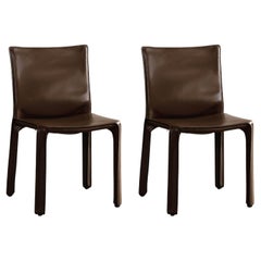 Mario Bellini "CAB 412 Stühle für Cassina, tabakfarbenes Leder, 1978, 2 Exemplare