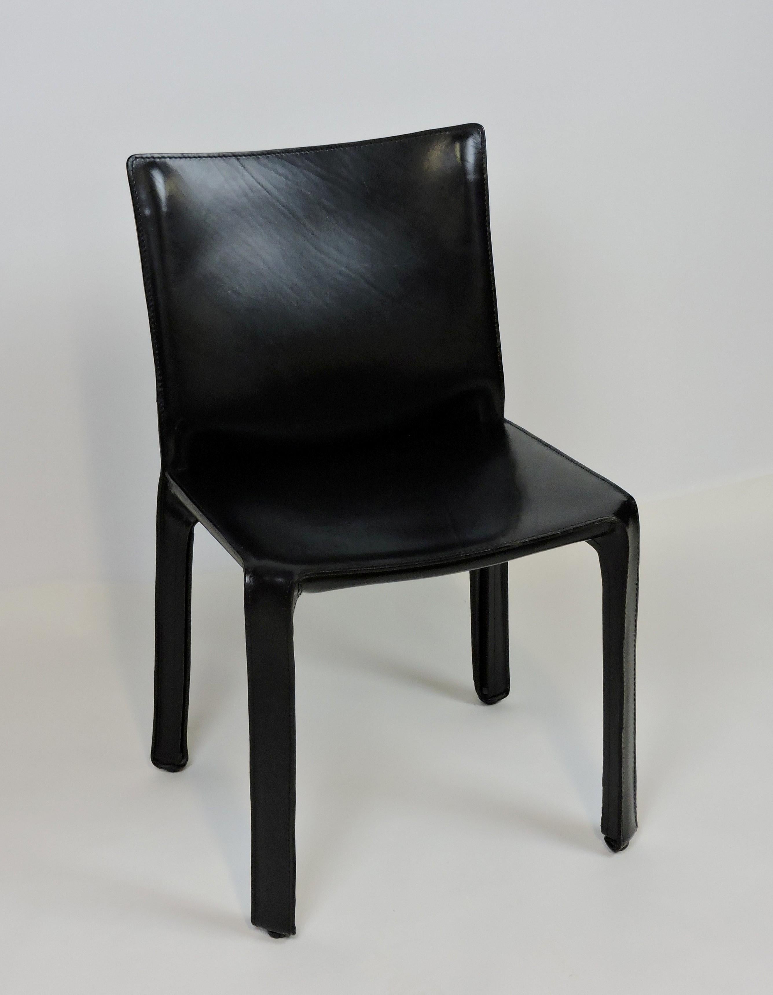 Mid-Century Modern Mario Bellini CAB 412 Italian Modern Black Leather Side Chair for Cassina