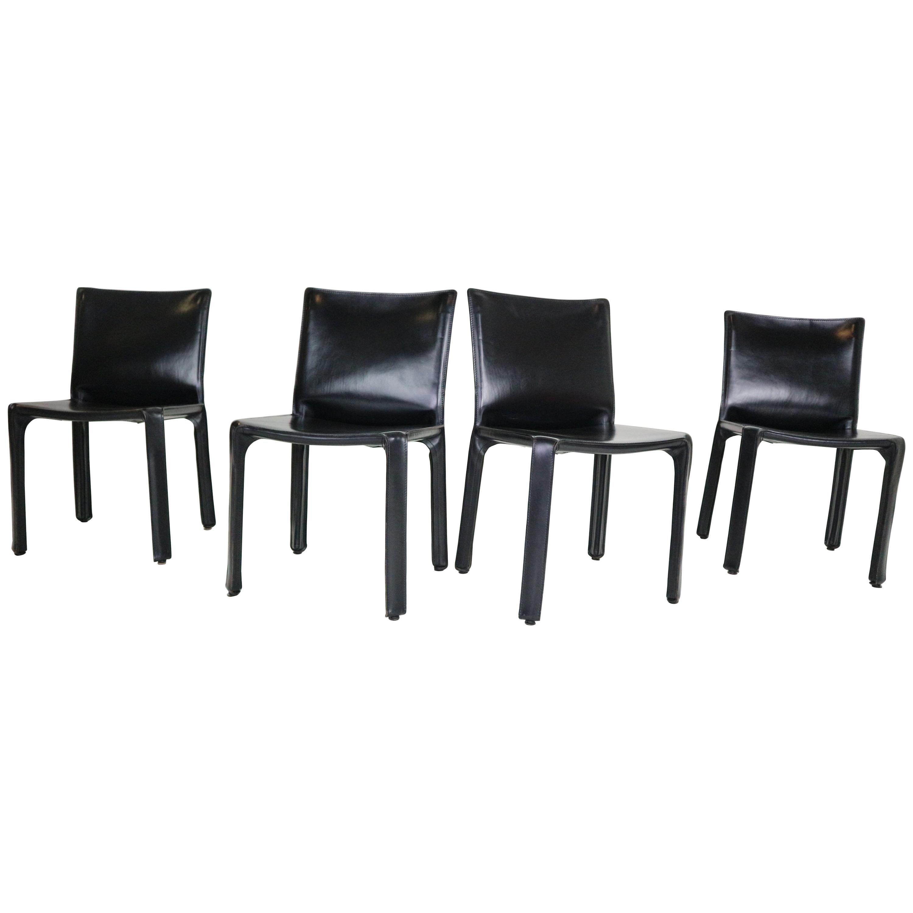 Mario Bellini "Cab-412" Set of 2 Black Leather Chairs for Cassina, 1970