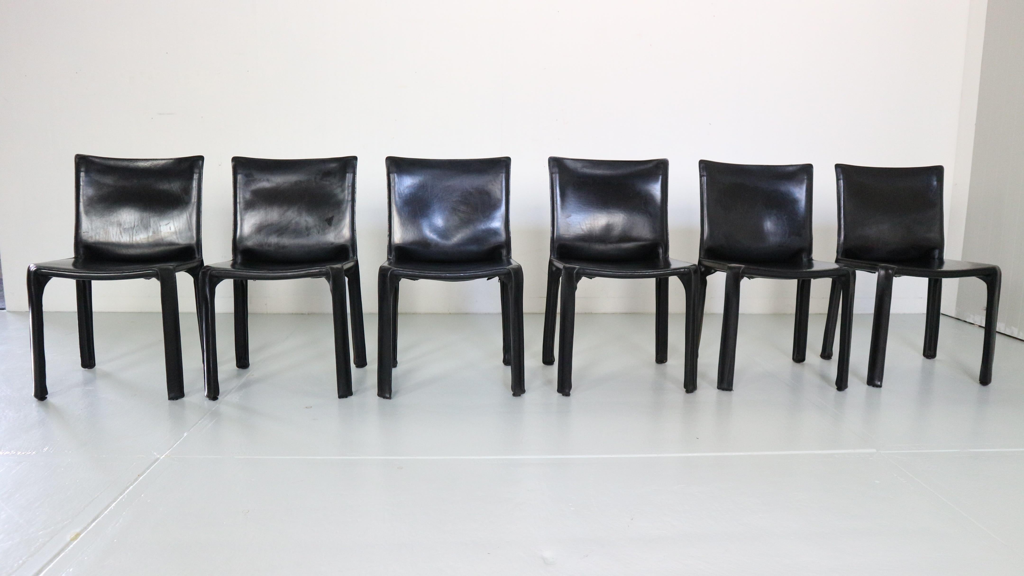 Set of 6 dining room chairs designed by Mario Bellini and manufactured by high quality design furniture maker- Cassina in 1970s period, Italy.

Model- Cab 412. All chairs are marked and in a very good vintage condition.

Cab chairs consists of a