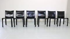 Mario Bellini "Cab-412" Set of 6 Black Leather Chairs for Cassina, 1970