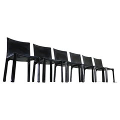 Mario Bellini "Cab-412" Set of 6 Black Leather Chairs for Cassina, 1970