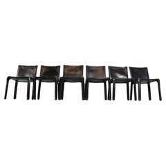 Vintage Mario Bellini "Cab-412" Set of 6 Black Leather Chairs for Cassina, 1970