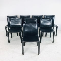 Early Edition Mario Bellini for Cassina "Cab 412" Set of 8 Leather Chairs, 1970s