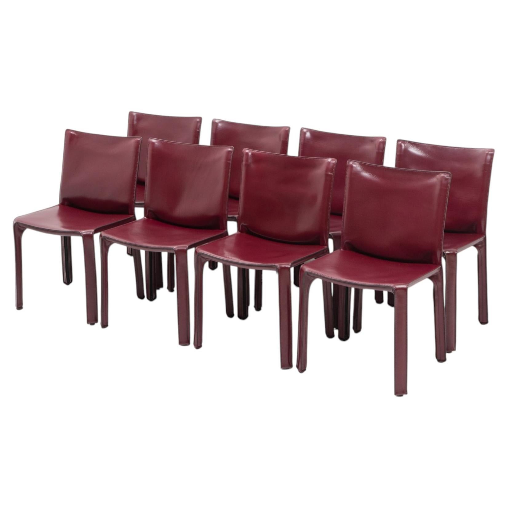 Mario Bellini Cab 412 sidechairs for Cassina, Bordeaux Red, Set of 8