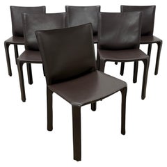 Sillas de comedor Mario Bellini Cab 413 de cuero marrón para Cassina - Juego de seis