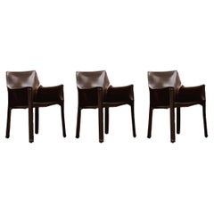 Mario Bellini "CAB 413" Chairs for Cassina, Tobacco Leather, 1977, Set of 3