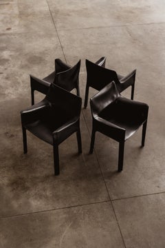 Mario Bellini "CAB 413" Stühle für Cassina, schwarzes Leder, 1977, 4er-Set