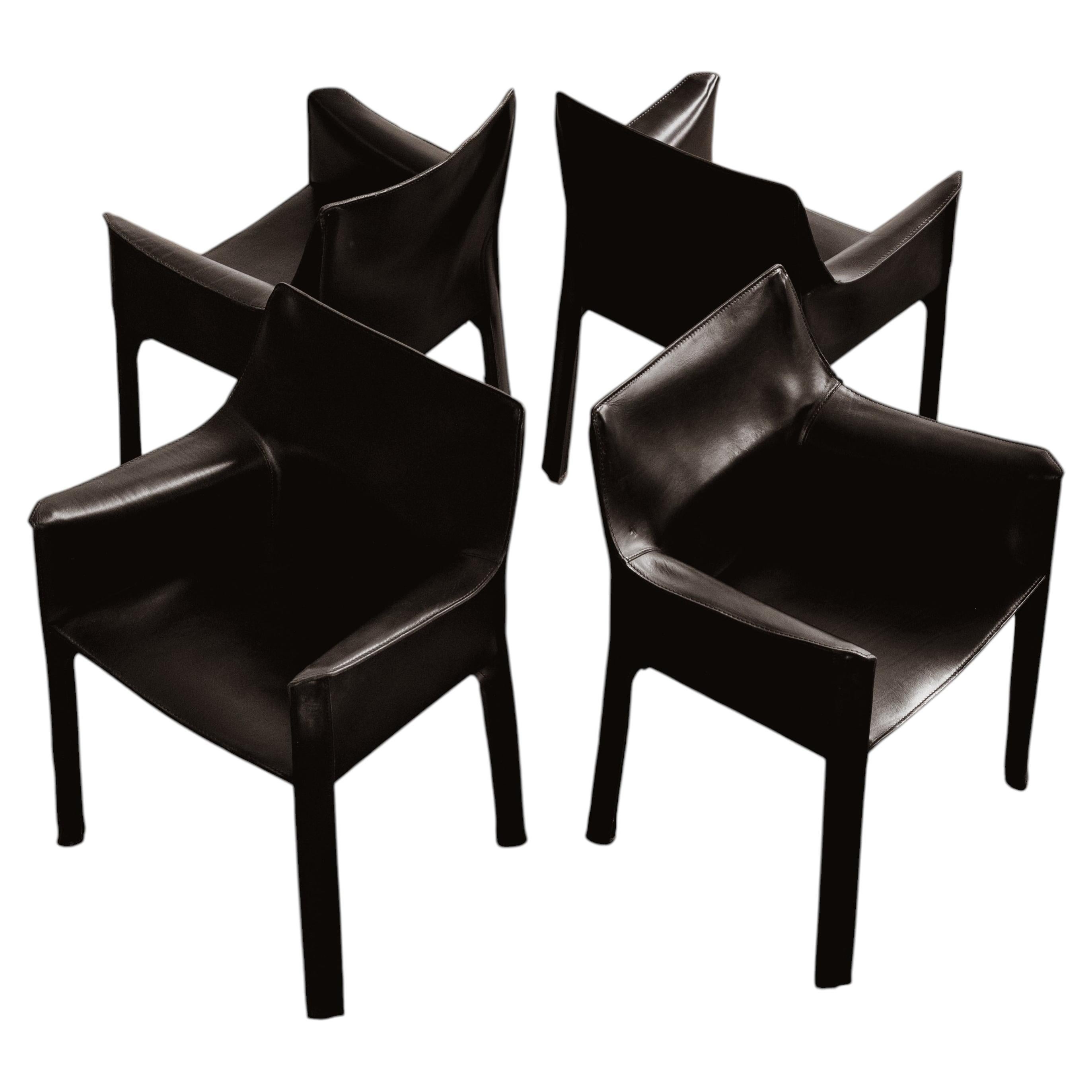 Mario Bellini "CAB 413" Chairs for Cassina, Black Leather, 1977, set of 4