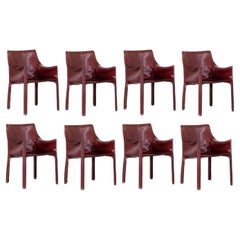 Mario Bellini "CAB 413 Stühle für Cassina, Bordeauxfarbenes Leder, 1977, 8-teilig