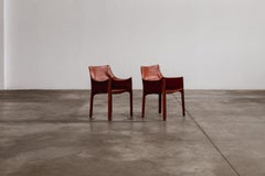 Mario Bellini “CAB 413” Chairs for Cassina, China Red Leather, 1977, Set of 2