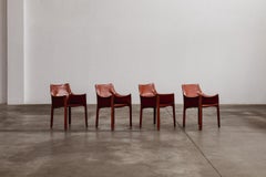 Mario Bellini “CAB 413” Chairs for Cassina, China Red Leather, 1977, Set of 4
