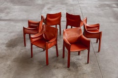 Mario Bellini “CAB 413” Chairs for Cassina, China Red Leather, 1977, Set of 6