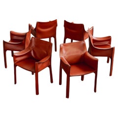 Mario Bellini “CAB 413” Chairs for Cassina, China Red Leather, 1977, Set of 6