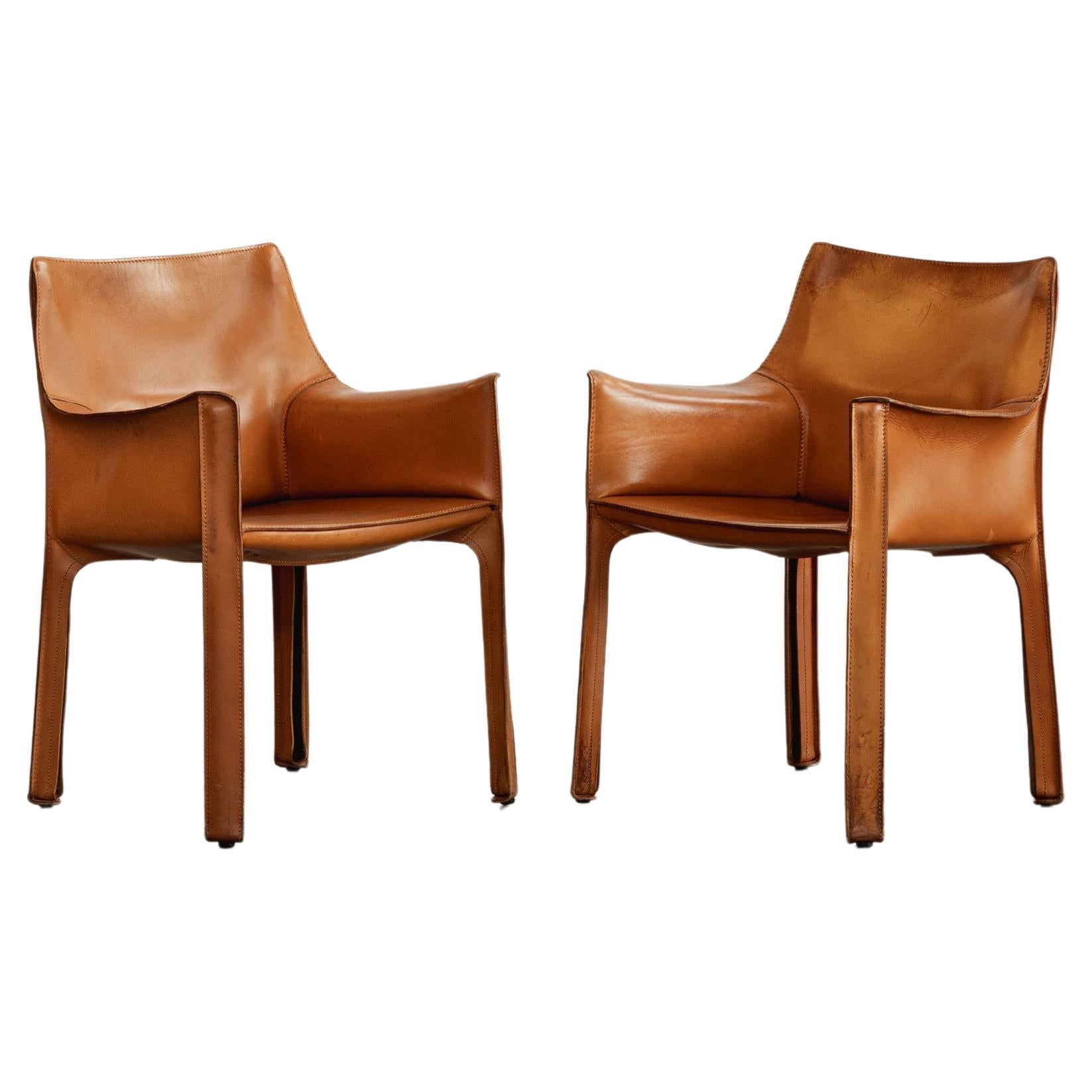 Chaises Mario Bellini "CAB 413" pour Cassina, cuir cognac, 1977, lot de 2 en vente