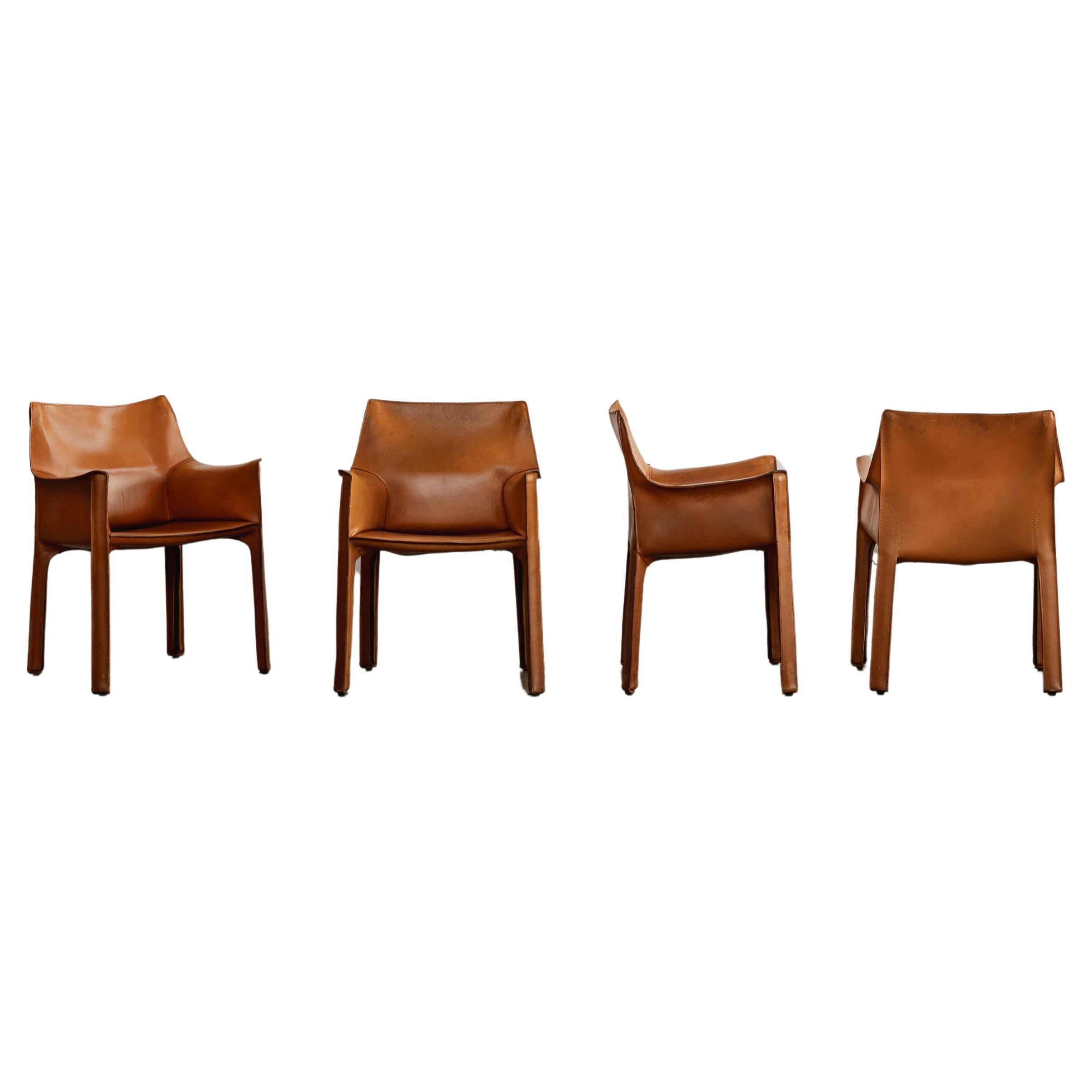 Chaises "CAB 413" de Mario Bellini pour Cassina, cuir cognac, 1977, lot de 4