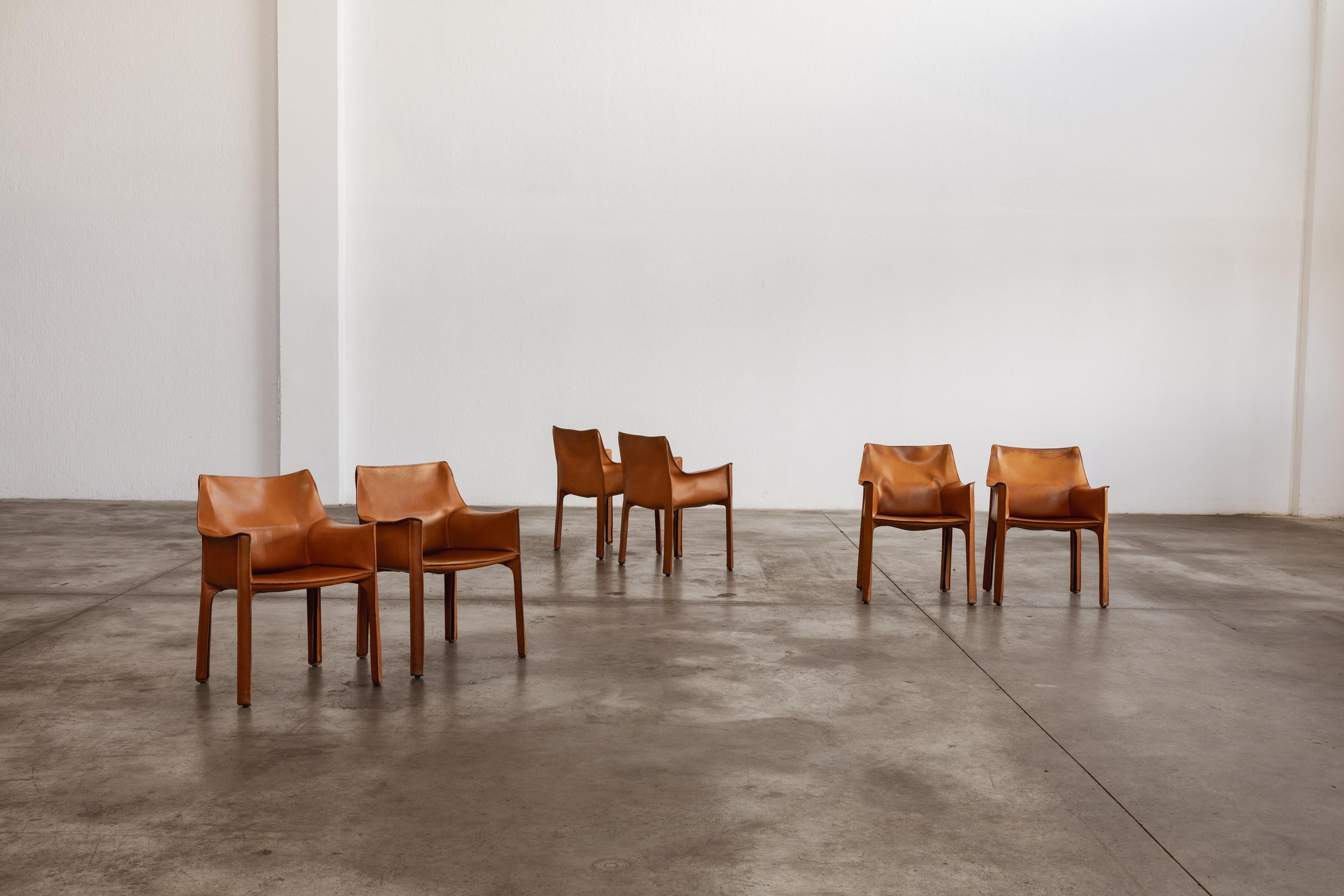Mario Bellini “CAB 413” Chairs for Cassina, Cognac Leather, 1977, Set of 6 For Sale 4