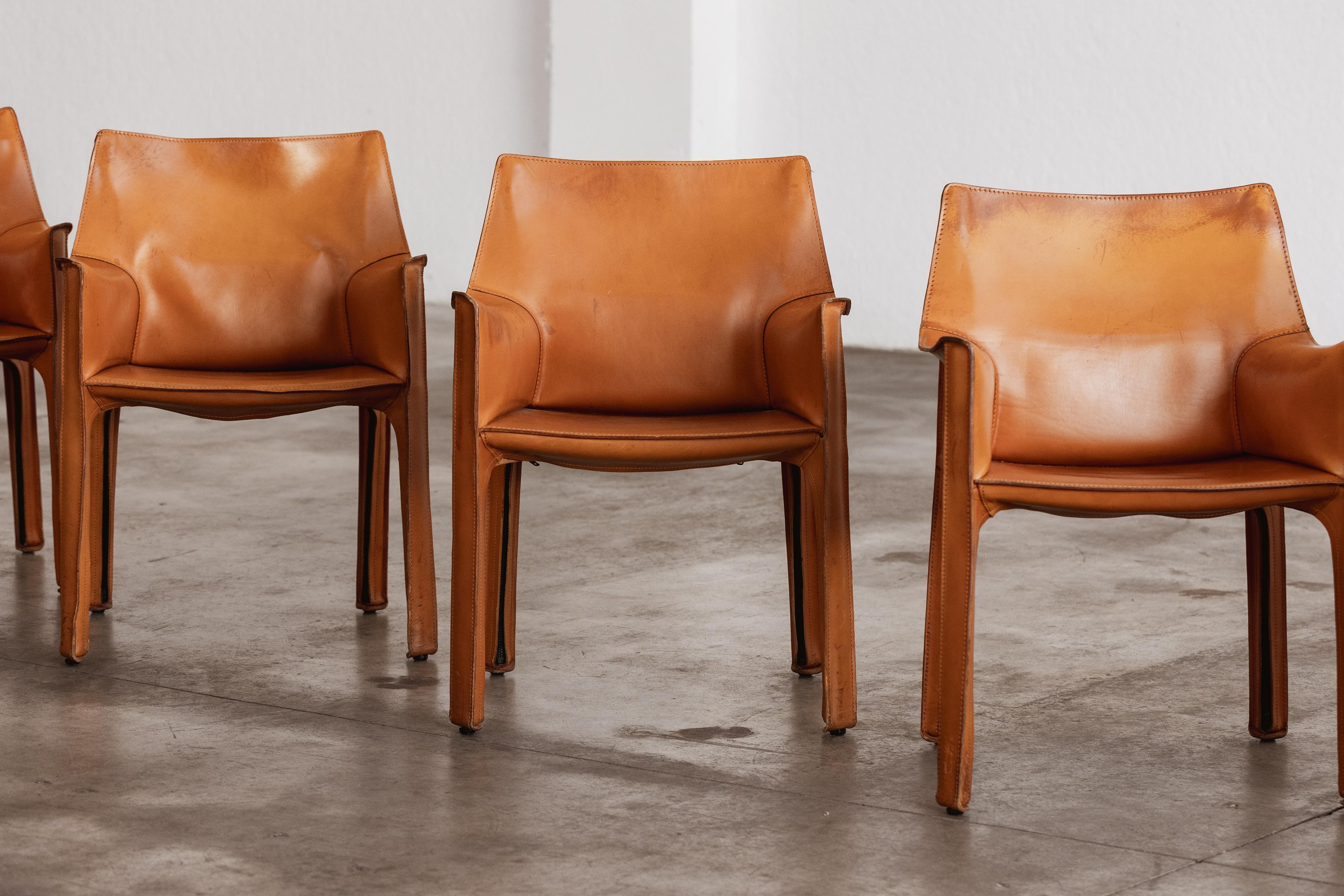 Mid-Century Modern Mario Bellini “CAB 413” Chairs for Cassina, Cognac Leather, 1977, Set of 6 For Sale