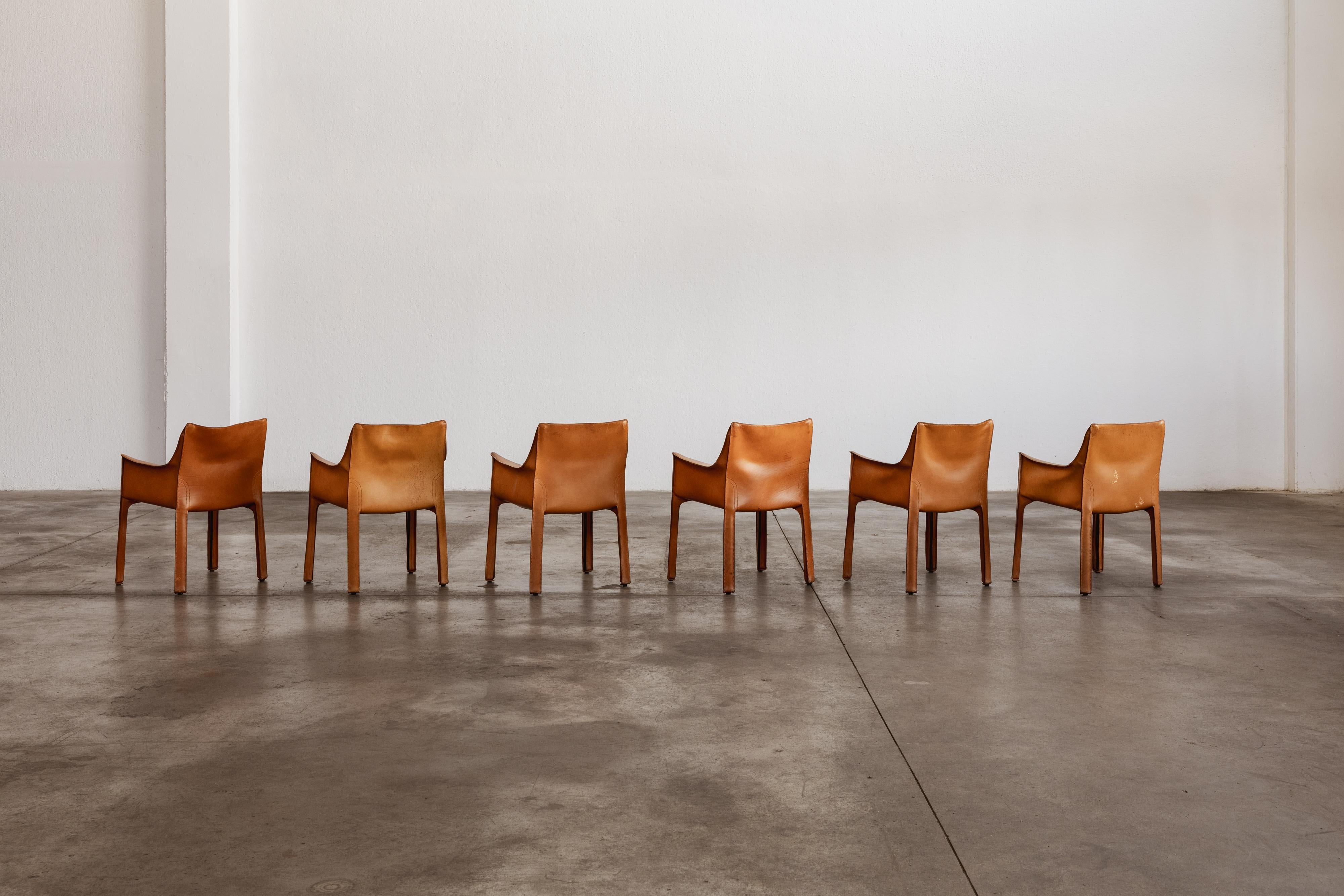 Mario Bellini “CAB 413” Chairs for Cassina, Cognac Leather, 1977, Set of 6 For Sale 2