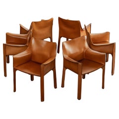 Mario Bellini “CAB 413” Chairs for Cassina, Cognac Leather, 1977, Set of 6