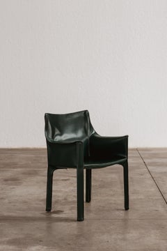 Mario Bellini "CAB 413” Chair for Cassina, Dark Green Leather, 1977