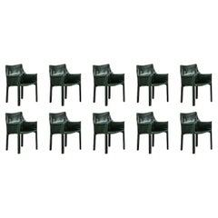 Sedie "CAB 413" di Mario Bellini per Cassina, in pelle verde scuro, 1977, Set di 10