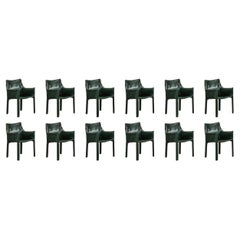 Sedie "CAB 413" di Mario Bellini per Cassina, in pelle verde scuro, 1977, Set di 12