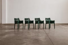 Mario Bellini "CAB 413” Chairs for Cassina, Dark Green Leather, 1977, Set of 4