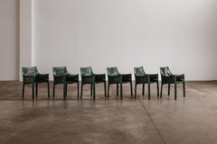 Mario Bellini "CAB 413” Chairs for Cassina, Dark Green Leather, 1977, Set of 6