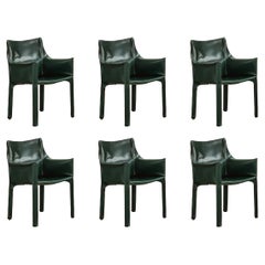 Sedie "CAB 413" di Mario Bellini per Cassina, in pelle verde scuro, 1977, Set di 6