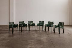 Mario Bellini "CAB 413” Chairs for Cassina, Dark Green Leather, 1977, Set of 8