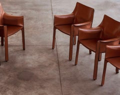 Mario Bellini "CAB 413 Chairs for Cassina, Hazelnut Leather, 1977, Set of 14