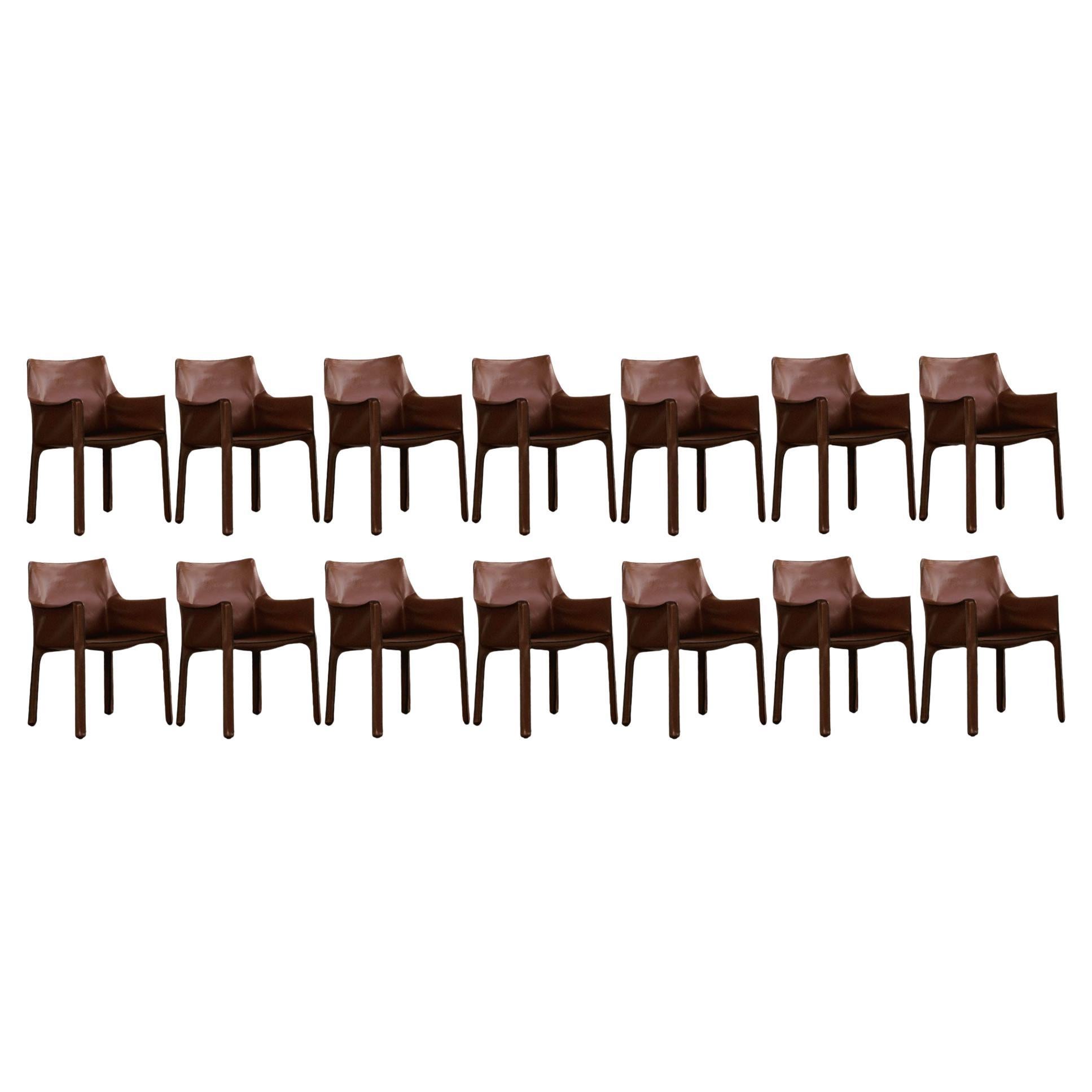 Sillas "CAB 413" de Mario Bellini para Cassina, cuero avellana, 1977, lote de 14