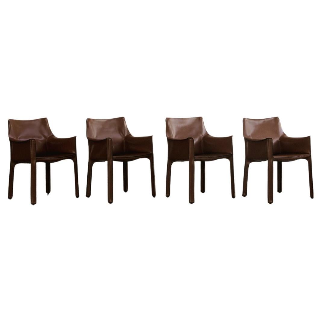 Mario Bellini "CAB 413 Chairs for Cassina, Hazelnut Leather, 1977, Set of 4