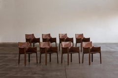 Mario Bellini "CAB 413 Chairs for Cassina, Hazelnut Leather, 1977, Set of 8