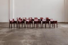 Mario Bellini "CAB 413” Chairs for Cassina, Bordeaux Leather, 1977, Set of 12