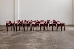 Mario Bellini "CAB 413 Chairs for Cassina, Bordeaux Leather, 1977, Set of 14