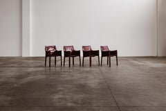 Mario Bellini "CAB 413” Chairs for Cassina, Bordeaux Leather, 1977, Set of 4