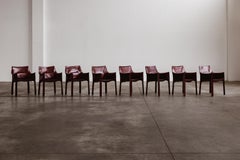 Mario Bellini "CAB 413 Chairs for Cassina, Bordeaux Leather, 1977, Set of 8
