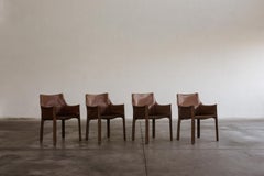 Mario Bellini "CAB 413” Chairs for Cassina, Hazelnut Leather, 1977, Set of 4