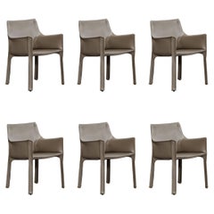 Mario Bellini "CAB 413" Stühle für Cassina, elfenbeinfarbenes Leder, 1977, 6-teilig